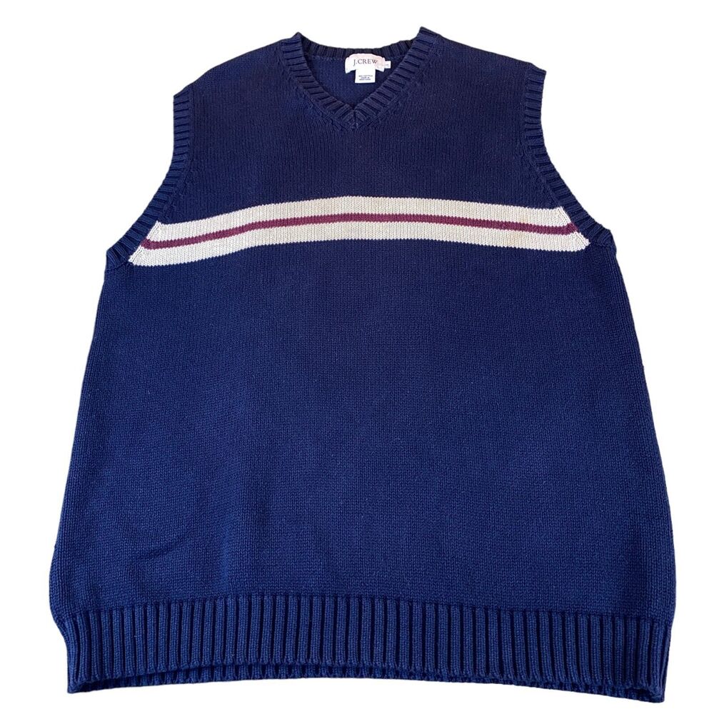 J.CREW Vest Mens Large Navy Knit 100% Cotton Sleeveless V Neck Pullover